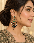 Kundan Style Chandbali Earrings with Pearl & Bead Drops