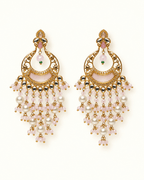 Kundan Style Chandbali Earrings with Pearl & Bead Drops