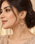 Kundan Style Chandbali Earrings with Pearl & Bead Drops