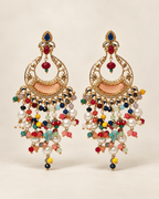 Kundan Style Chandbali Earrings with Pearl & Bead Drops
