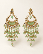 Kundan Style Chandbali Earrings with Pearl & Bead Drops