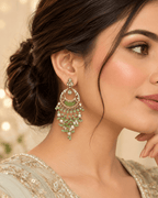 Kundan Style Chandbali Earrings with Pearl & Bead Drops