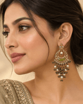 Kundan Style Chandbali Earrings with Pearl & Bead Drops