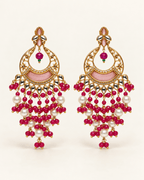 Kundan Style Chandbali Earrings with Pearl & Bead Drops