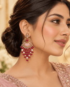 Kundan Style Chandbali Earrings with Pearl & Bead Drops