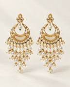 Kundan Style Chandbali Earrings with Pearl & Bead Drops