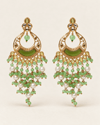 Kundan Style Chandbali Earrings with Pearl & Bead Drops