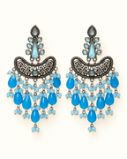Oxidised Silver Chandbali Earrings with Teardrop Beads
