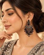 Oxidised Silver Chandbali Earrings with Teardrop Beads
