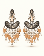 Oxidised Silver Chandbali Earrings with Teardrop Beads
