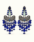 Oxidised Silver Chandbali Earrings with Teardrop Beads