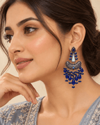 Oxidised Silver Chandbali Earrings with Teardrop Beads