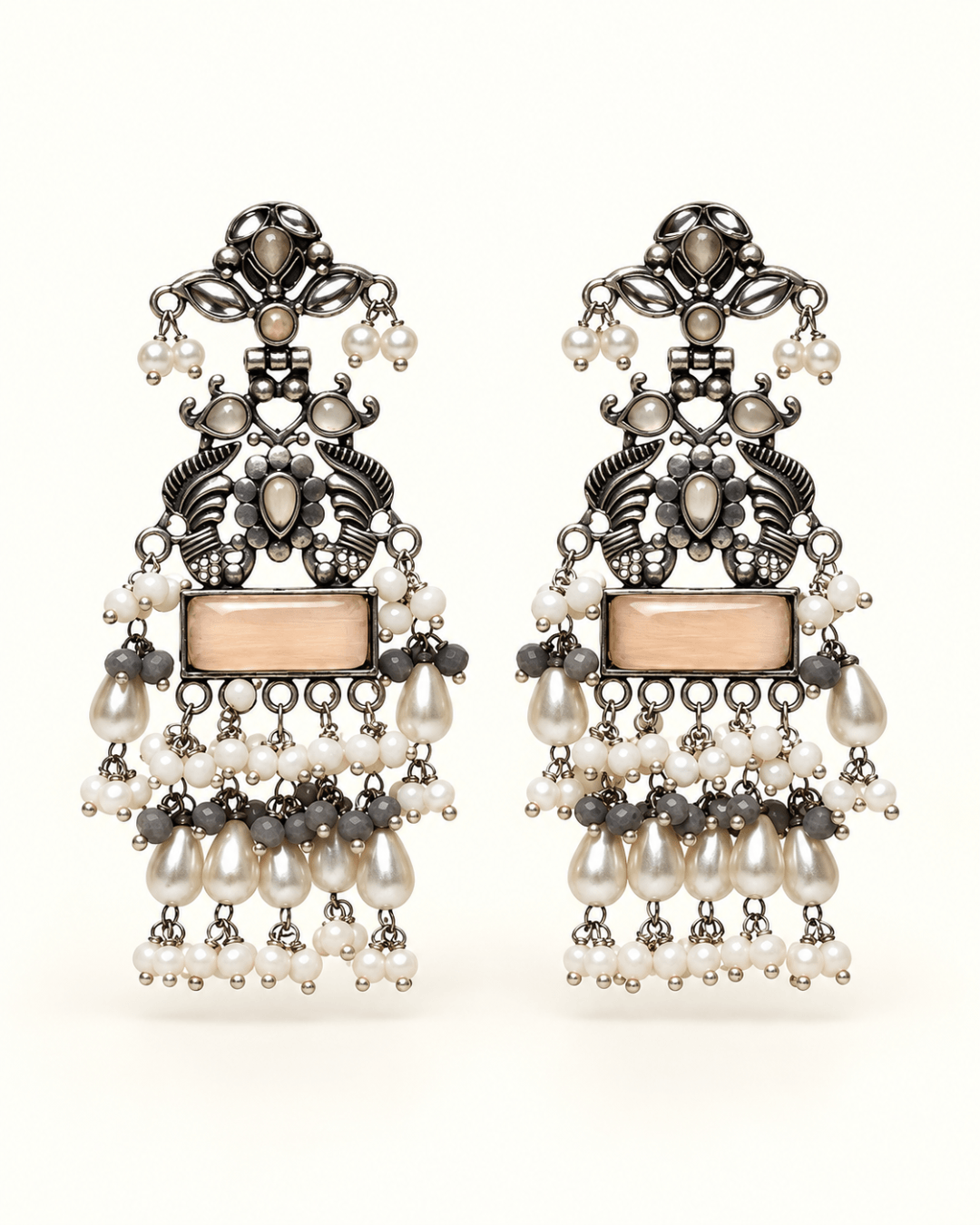 Oxidised Silver Statement Earrings with Pearl Drops