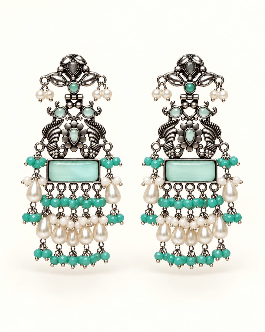 Oxidised Silver Statement Earrings with Pearl Drops