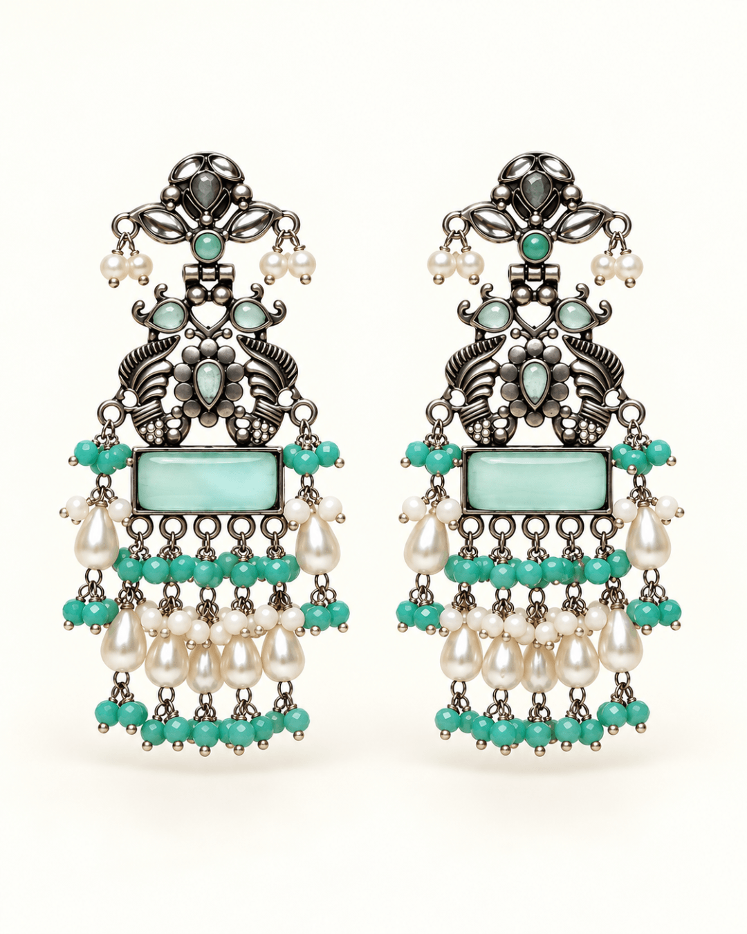 Oxidised Silver Statement Earrings with Pearl Drops