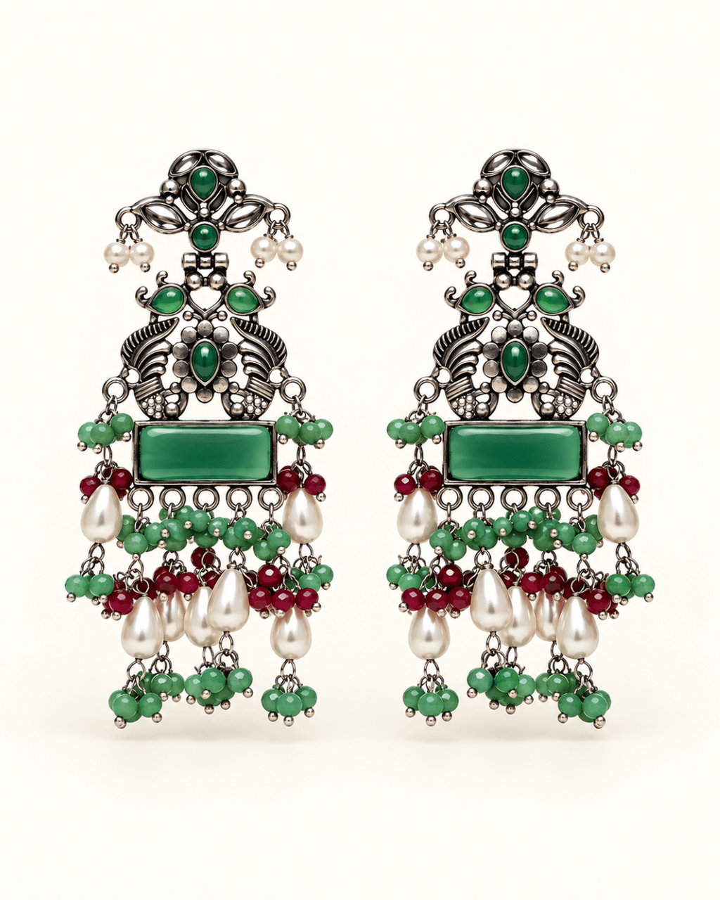 Oxidised Silver Statement Earrings with Pearl Drops
