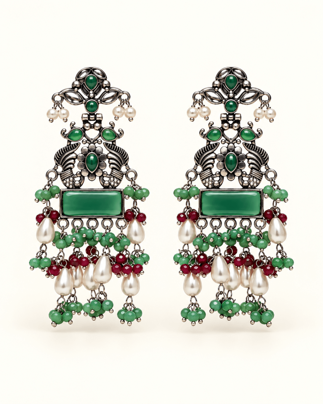 Oxidised Silver Statement Earrings with Pearl Drops