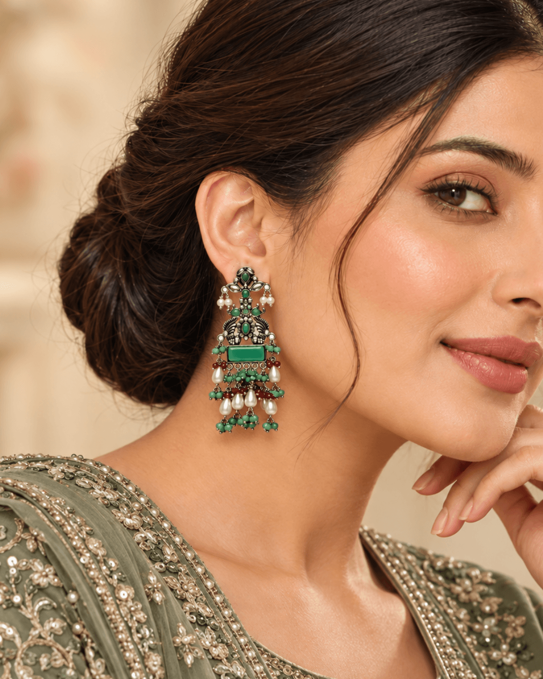 Oxidised Silver Statement Earrings with Pearl Drops