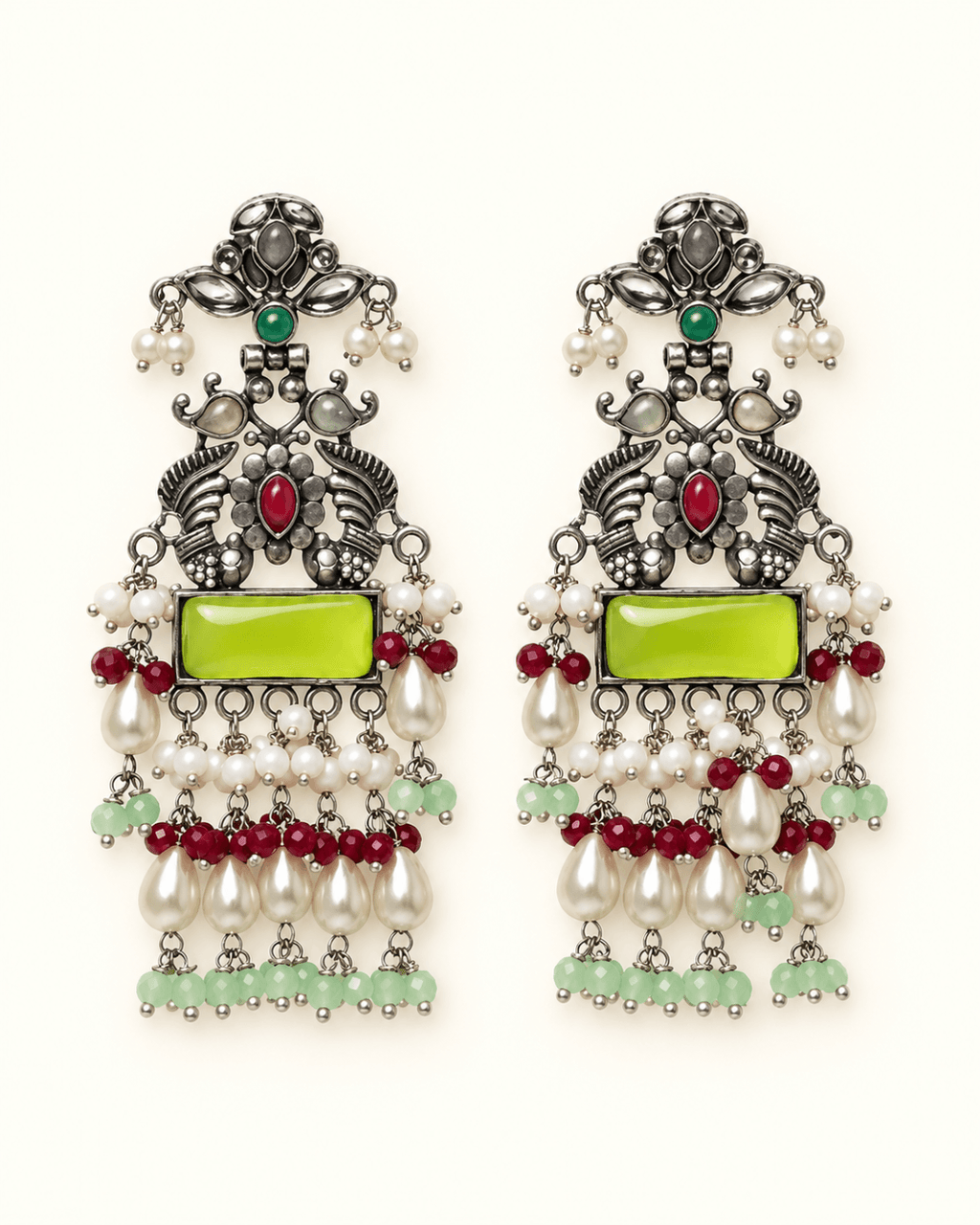 Oxidised Silver Statement Earrings with Pearl Drops