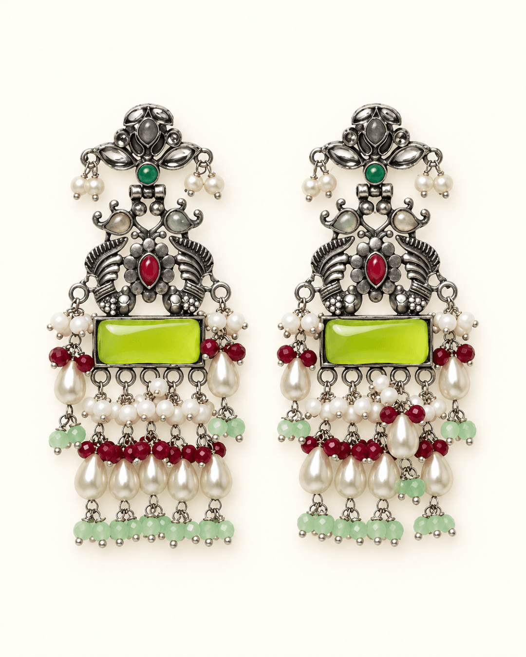 Oxidised Silver Statement Earrings with Pearl Drops