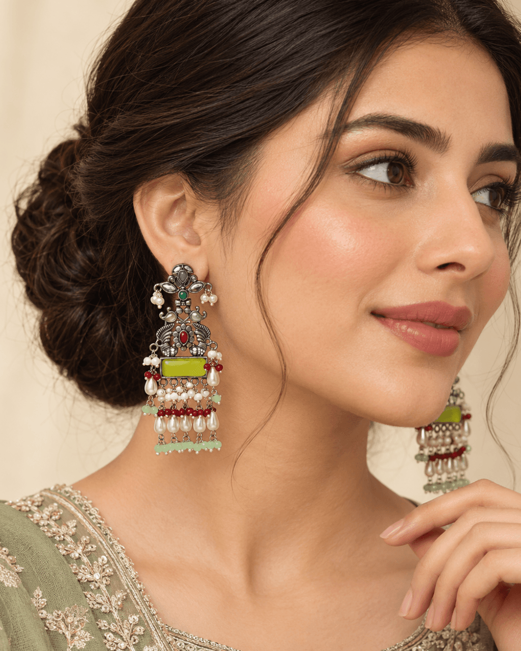 Oxidised Silver Statement Earrings with Pearl Drops