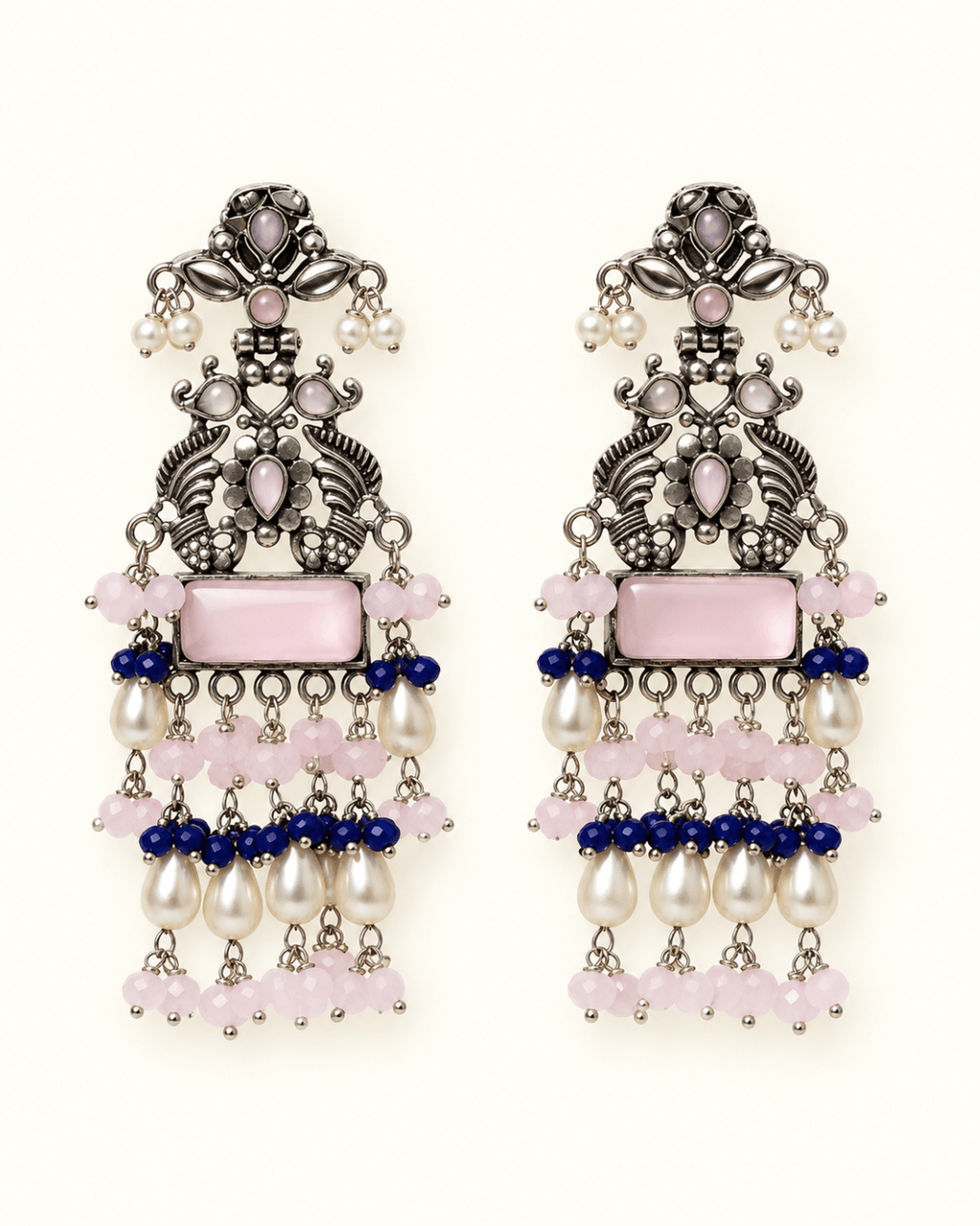 Oxidised Silver Statement Earrings with Pearl Drops