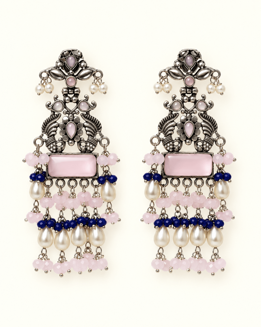 Oxidised Silver Statement Earrings with Pearl Drops