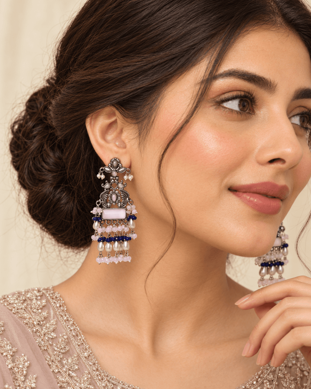 Oxidised Silver Statement Earrings with Pearl Drops