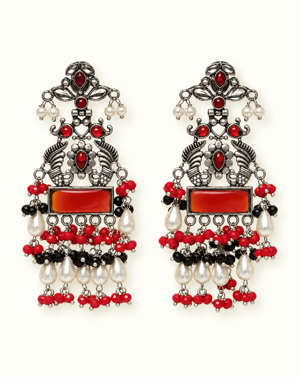 Oxidised Silver Statement Earrings with Pearl Drops