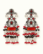 Oxidised Silver Statement Earrings with Pearl Drops