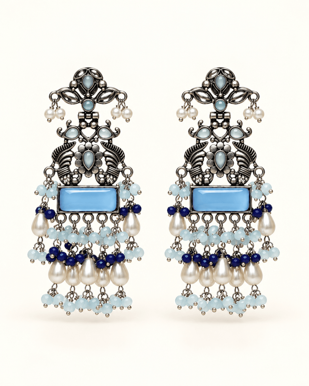 Oxidised Silver Statement Earrings with Pearl Drops