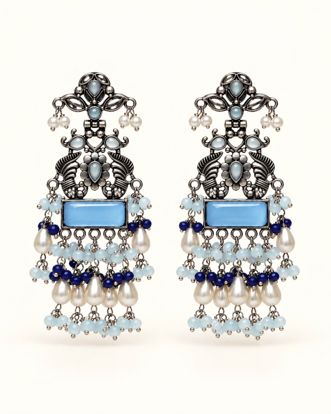Oxidised Silver Statement Earrings with Pearl Drops