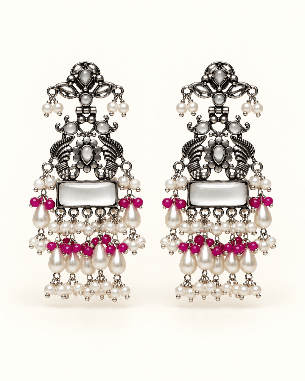Oxidised Silver Statement Earrings with Pearl Drops