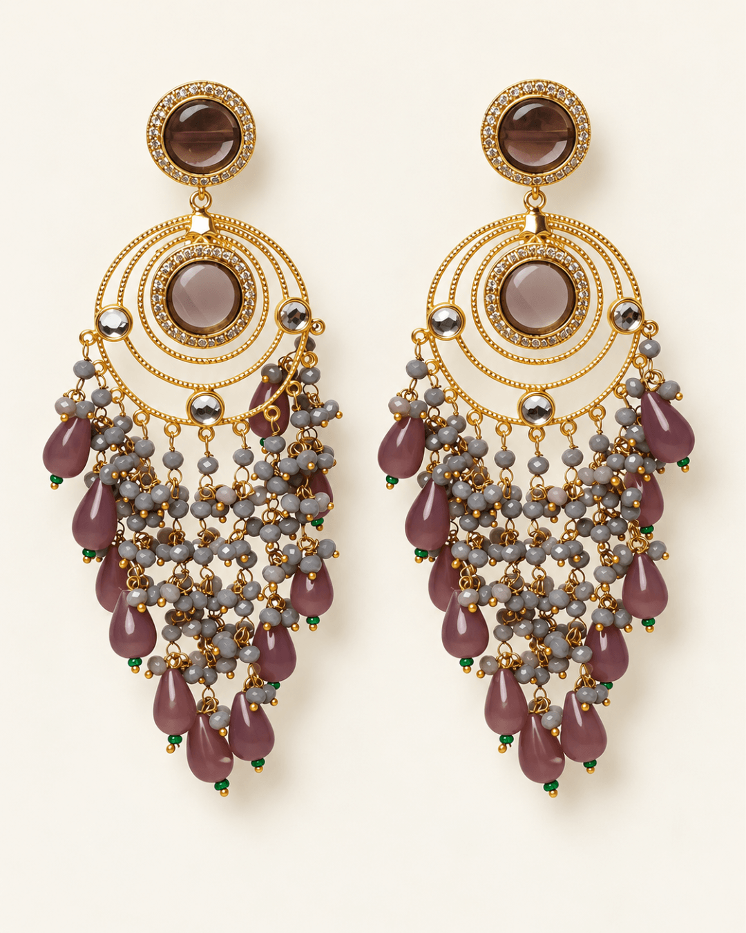 Gold-Tone Circular Chandelier Earrings with Bead Tassels