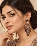 Gold-Tone Circular Chandelier Earrings with Bead Tassels