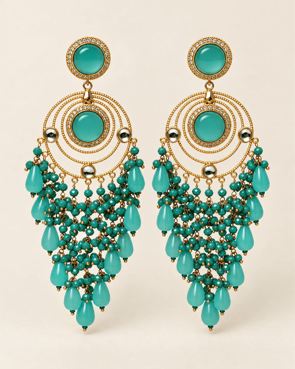 Gold-Tone Circular Chandelier Earrings with Bead Tassels