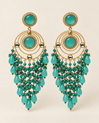 Gold-Tone Circular Chandelier Earrings with Bead Tassels