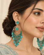 Gold-Tone Circular Chandelier Earrings with Bead Tassels