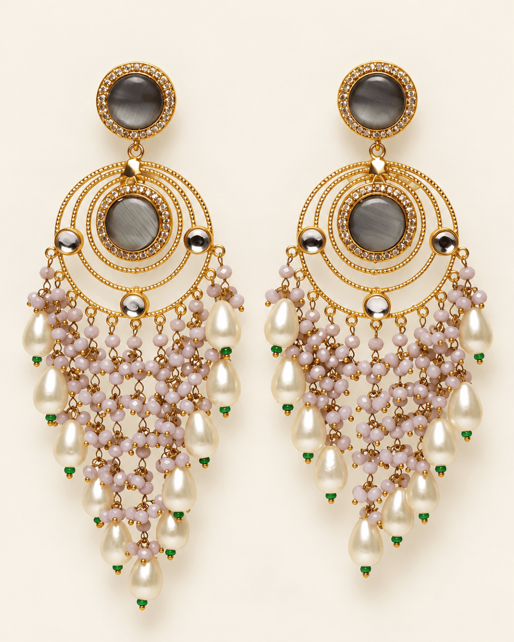 Gold-Tone Circular Chandelier Earrings with Bead Tassels