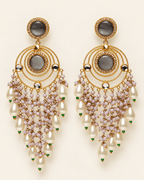 Gold-Tone Circular Chandelier Earrings with Bead Tassels