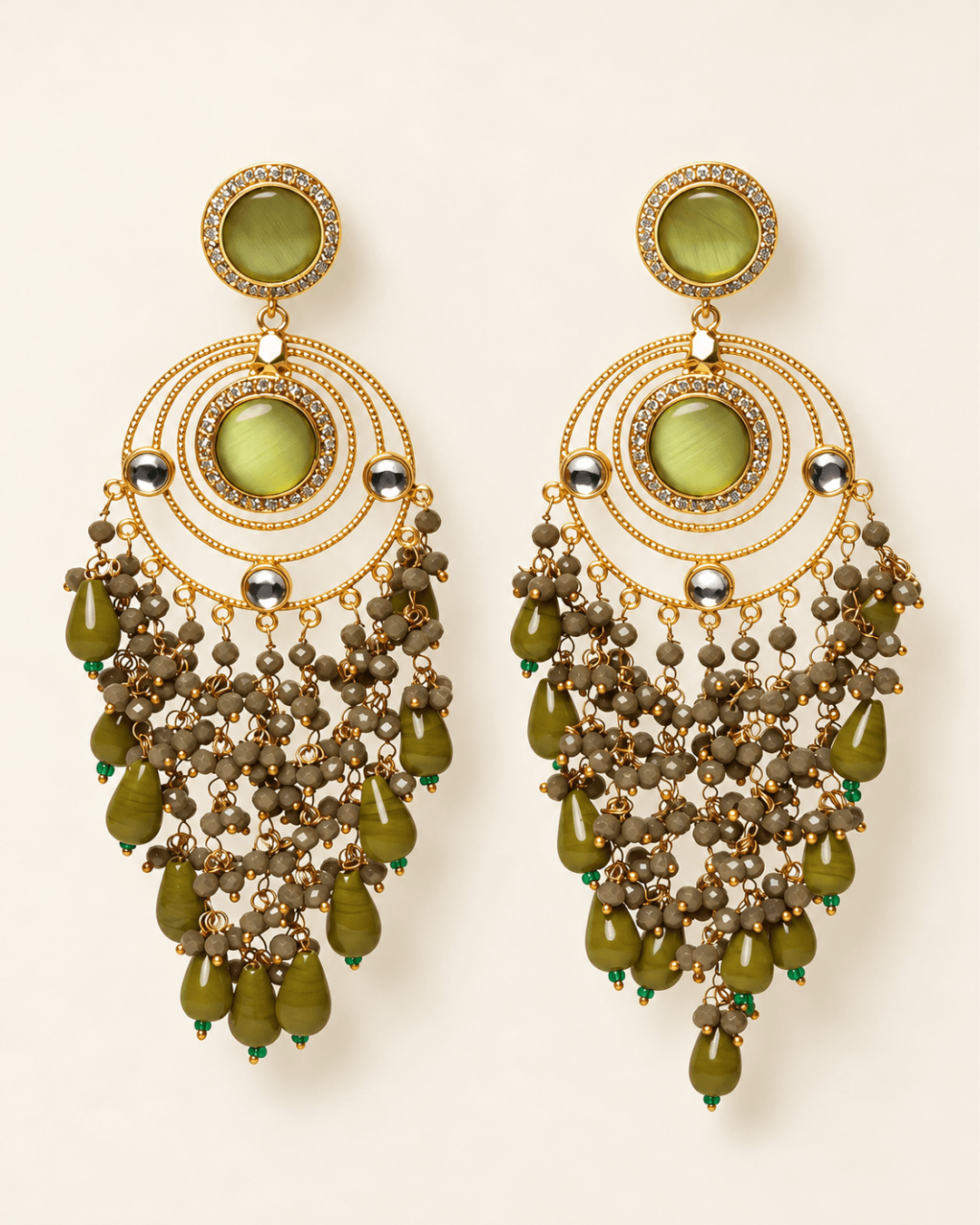 Gold-Tone Circular Chandelier Earrings with Bead Tassels
