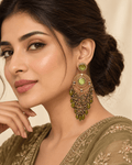 Gold-Tone Circular Chandelier Earrings with Bead Tassels