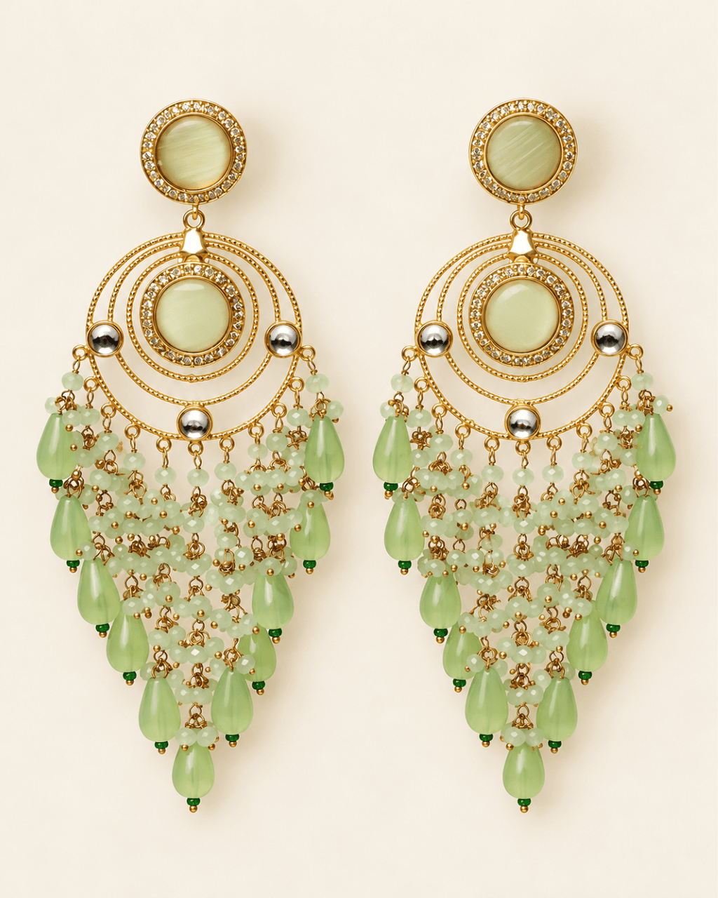 Gold-Tone Circular Chandelier Earrings with Bead Tassels