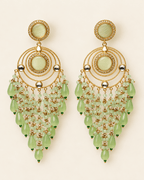 Gold-Tone Circular Chandelier Earrings with Bead Tassels