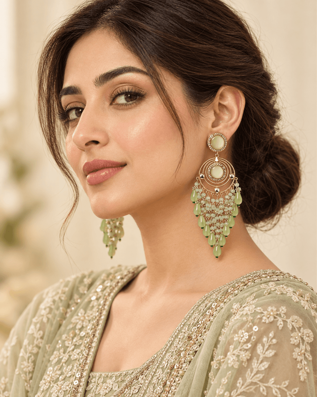 Gold-Tone Circular Chandelier Earrings with Bead Tassels