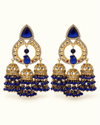 Triple Jhumka Chandbali Earrings with Bead Tassels