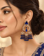 Triple Jhumka Chandbali Earrings with Bead Tassels