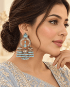 Triple Jhumka Chandbali Earrings with Bead Tassels