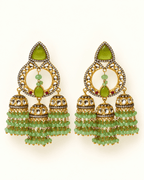 Triple Jhumka Chandbali Earrings with Bead Tassels