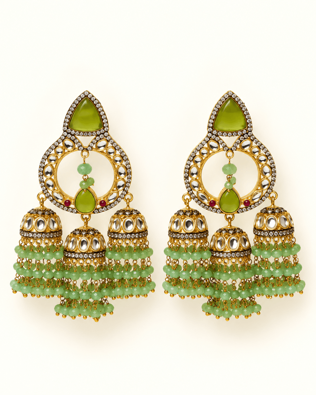Triple Jhumka Chandbali Earrings with Bead Tassels